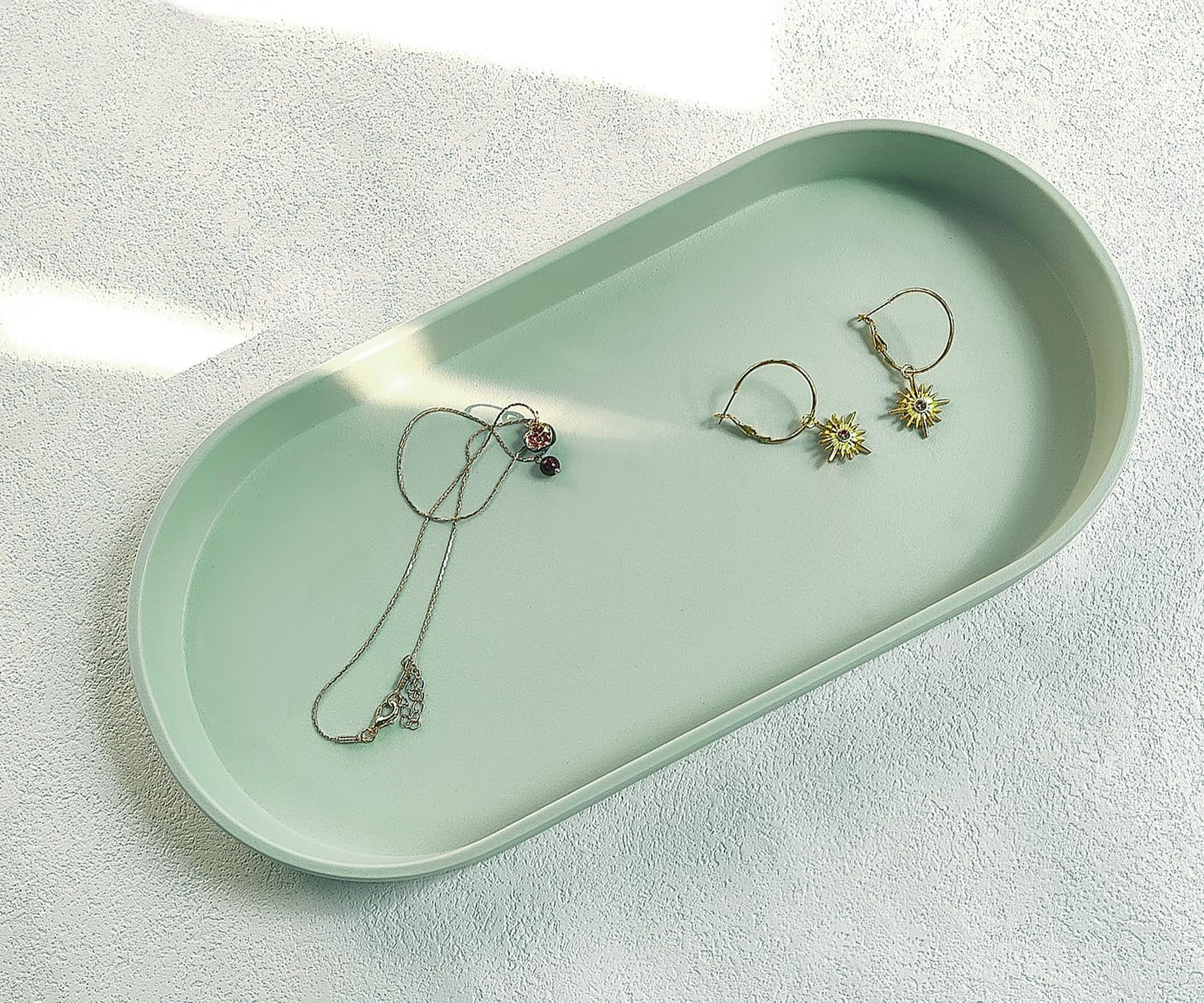 Green Small Tray (11.8 inch), Oval Tray for Kitchen Counter, Bathtub Bathroom Vanity Items, Countertop Organizer, Coffee Accessory, Bar, Serving Seasoning, Salt and Pepper, Soap, Perfume.