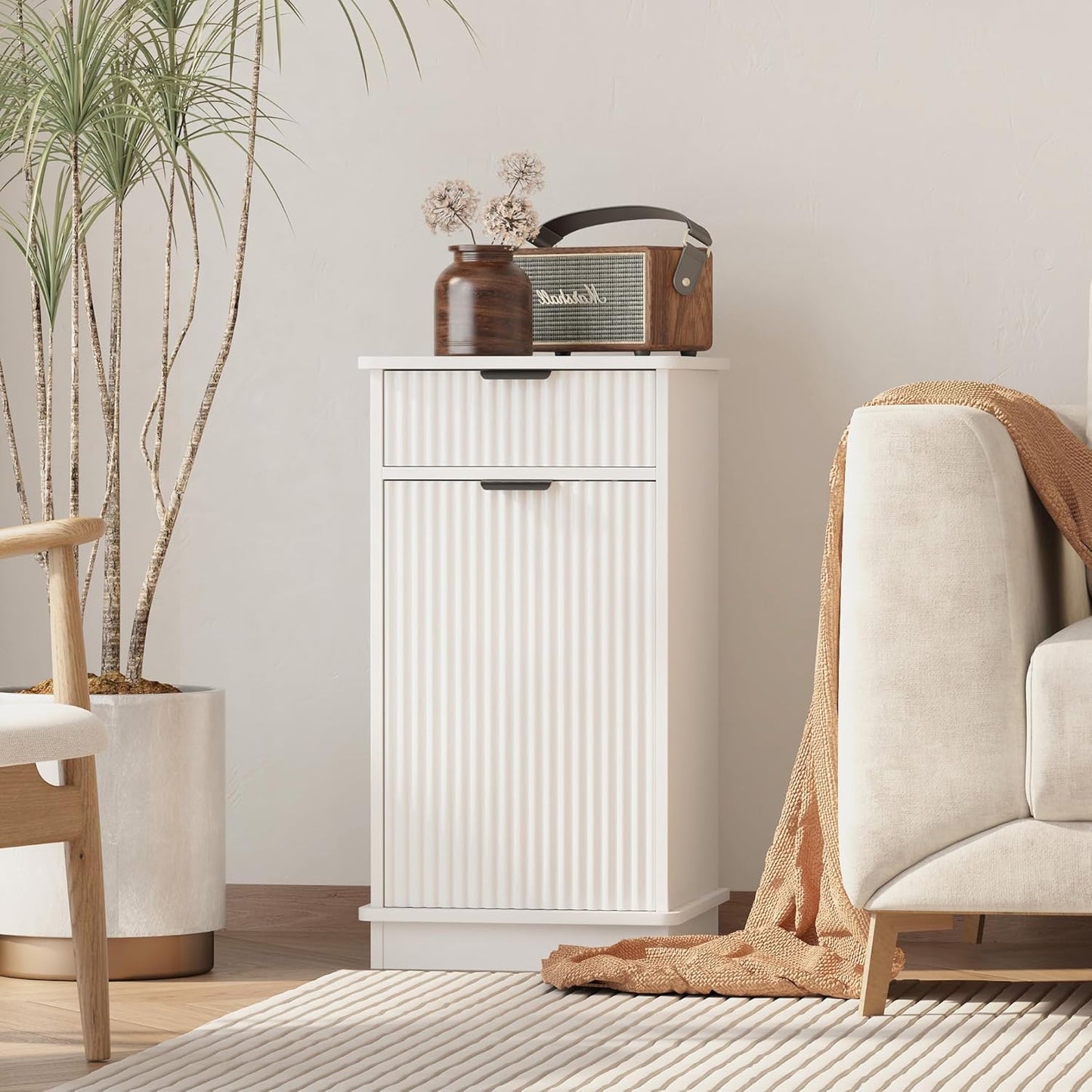 White Tilt Out Laundry Hamper Cabinet Hidden Laundry Hamper Cabinet with Drawers and Baskets for Bathroom Hamper with Storage for Kitchen Bedroom,16x16x30in