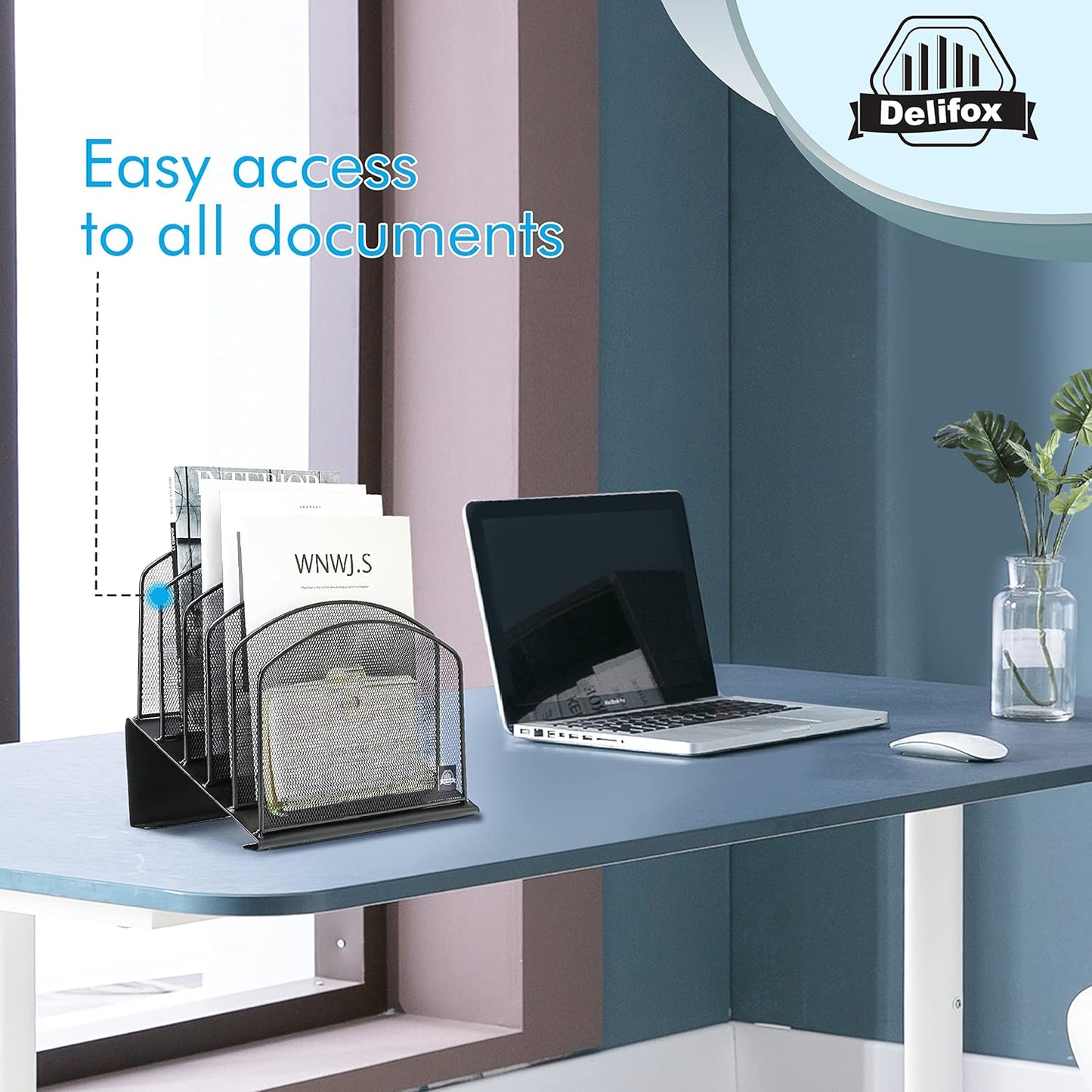 2 Pack Inclined Desk File Organizer, 5 Slot Desktop File Folder Holder Document Holder Sorter Organization and Accessories for Office School Classroom