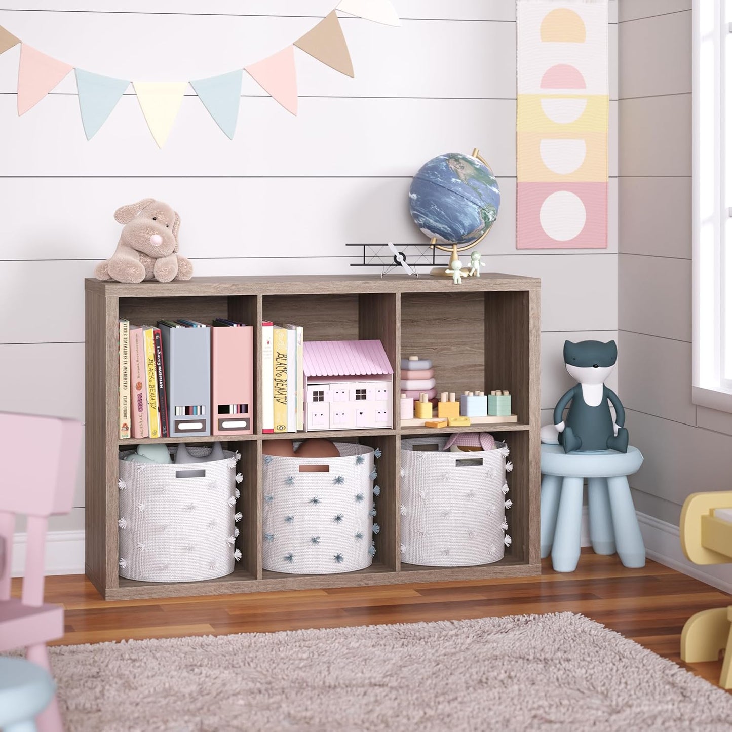 ClosetMaid 6 Cube Storage Shelf Organizer Bookshelf with Back Panel, Easy Assembly, Wood, Weathered Gray