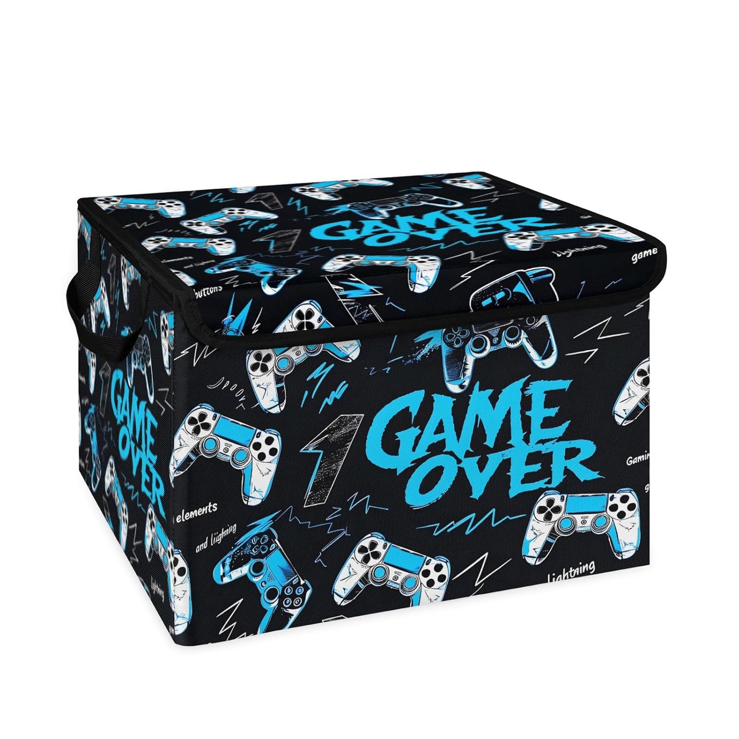 Closet Storage Bins Storage Baskets for Organizing with Flip-Top Lid & Handles, 27 Quart Large Linen Closet Organizers and Storage Cubes, Decorative Wardrobe Boxes for Organization (Game Console)