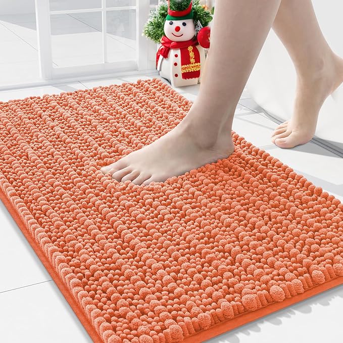 Arotive Luxury Chenille Bathroom Rug Mat, Extra Soft Thick Absorbent Shaggy Bath Rugs, Non-Slip Machine Wash Dry, Plush Bath Mats for Bathroom, Shower and Tub, 34x21, Coral