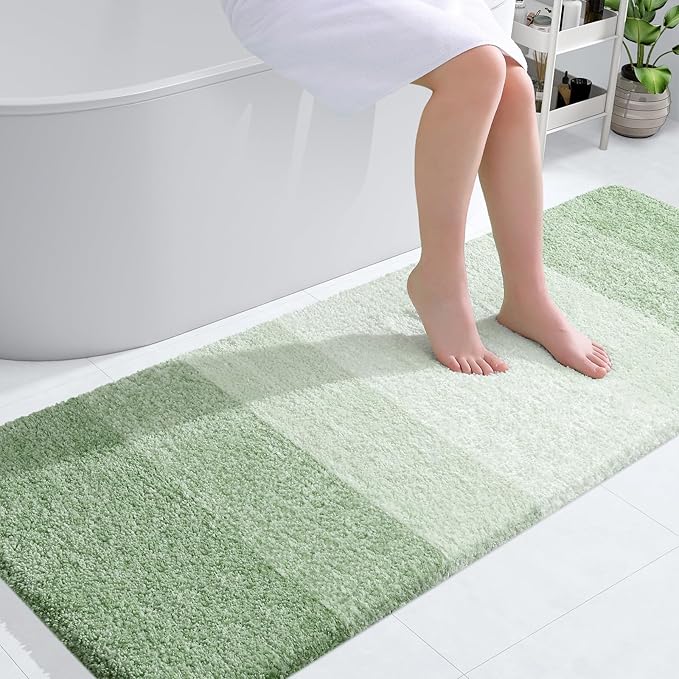OLANLY Bathroom Runner Rugs 59x24, Extra Soft Absorbent Microfiber Bath Rugs, Rubber Backing, Quick Dry, Washable Bath Mats for Bathroom Floor, Tub and Shower, Home Decor Accessories, Sage Green