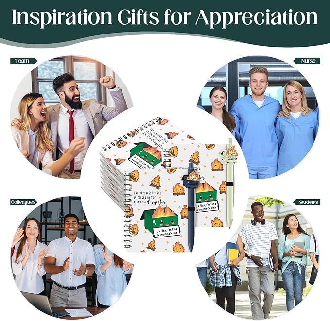 40 Pcs Dumpster Fire A6 Notebooks Pens Bulk Boss Day Inspirational Funny Gift Set with Saying Dumpster Fire Notepad Ballpoint Pen Dispatcher Employee Appreciation Gift (Green)