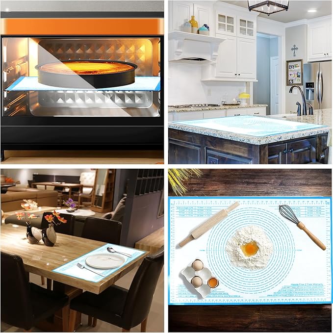 Extra Large Silicone Pastry Mat 34x26 Inch - Nonstick Baking Mats with Measurements, Great for Dough Rolling, Pastry, Pie Crust, Fondant, Cookies, Bread, Pasta, Pizza, Counter Mat