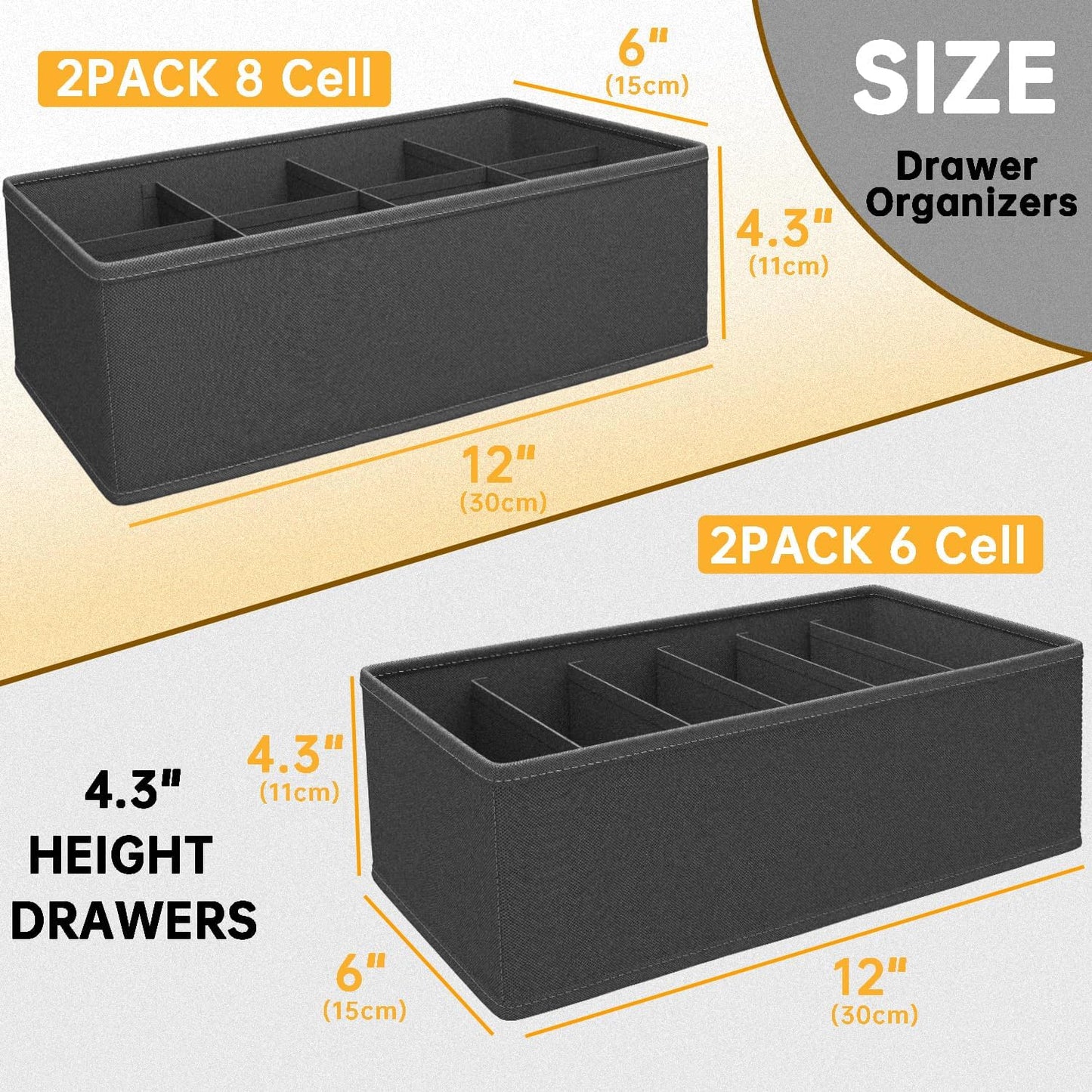 4 PACK Sock Underwear Drawer Organizer Dividers, Collapsible Cabinet Closet Storage Boxes for Clothes, Socks, Lingerie, Underwear, Tie, Belt,Bedroomedroom