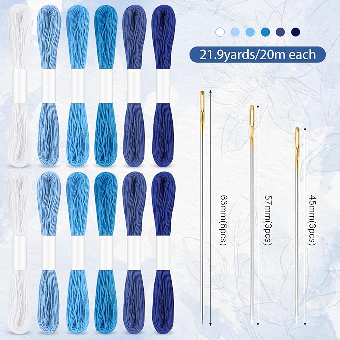 37 Pcs Sashiko Thread Kit Sashiko Needles Cotton Thimble Sashiko Patterns Embroidery Projects for Sewing Hand Quilting Mending Supplies