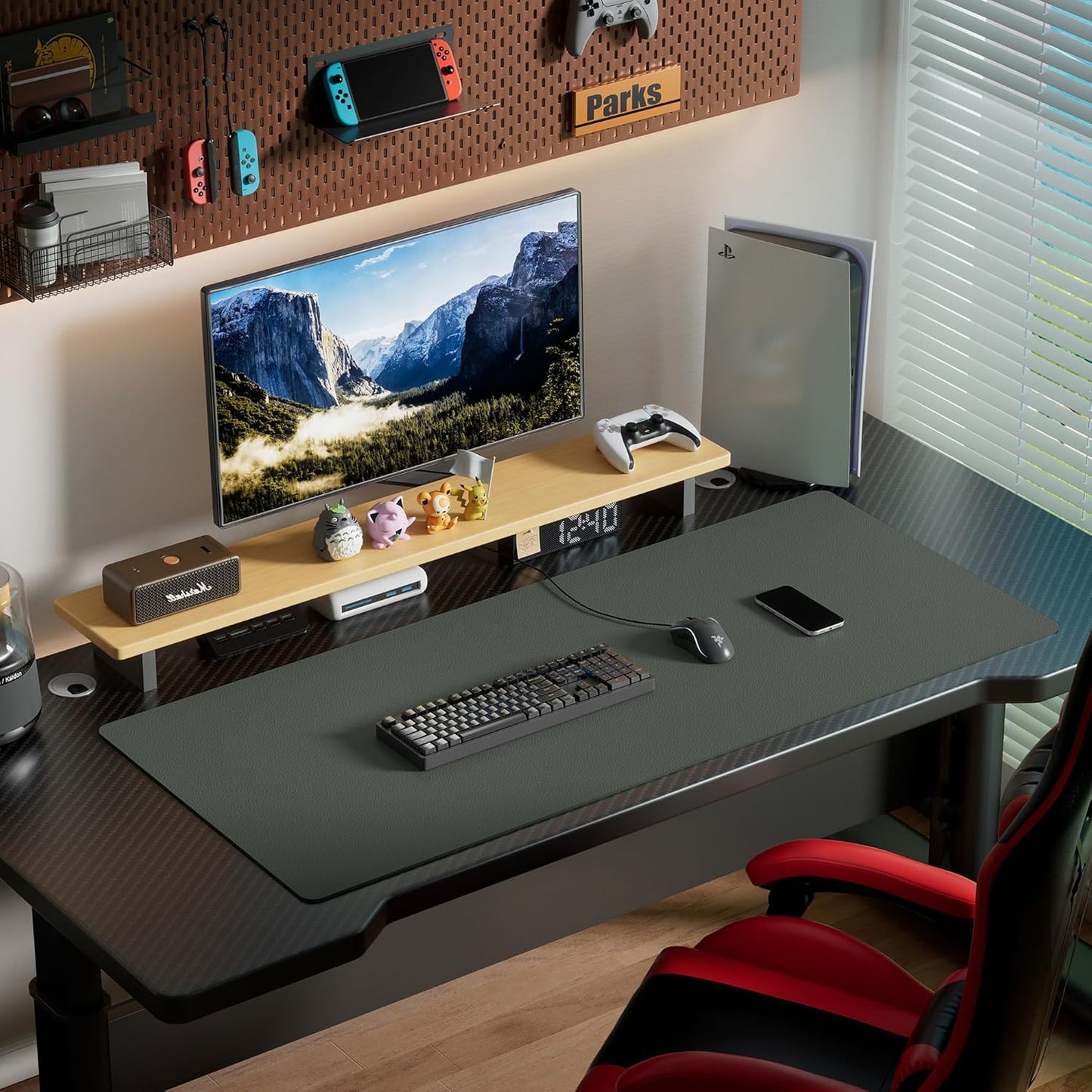 Aothia Leather Desk Pad Protector, Office Desk Mat, Large Mouse Pad, Laptop Desk Pad, Non-Slip PU Leather Desk Blotter, Waterproof Desk Writing Pad for Office and Home (Jungle Green, 55" x 24")