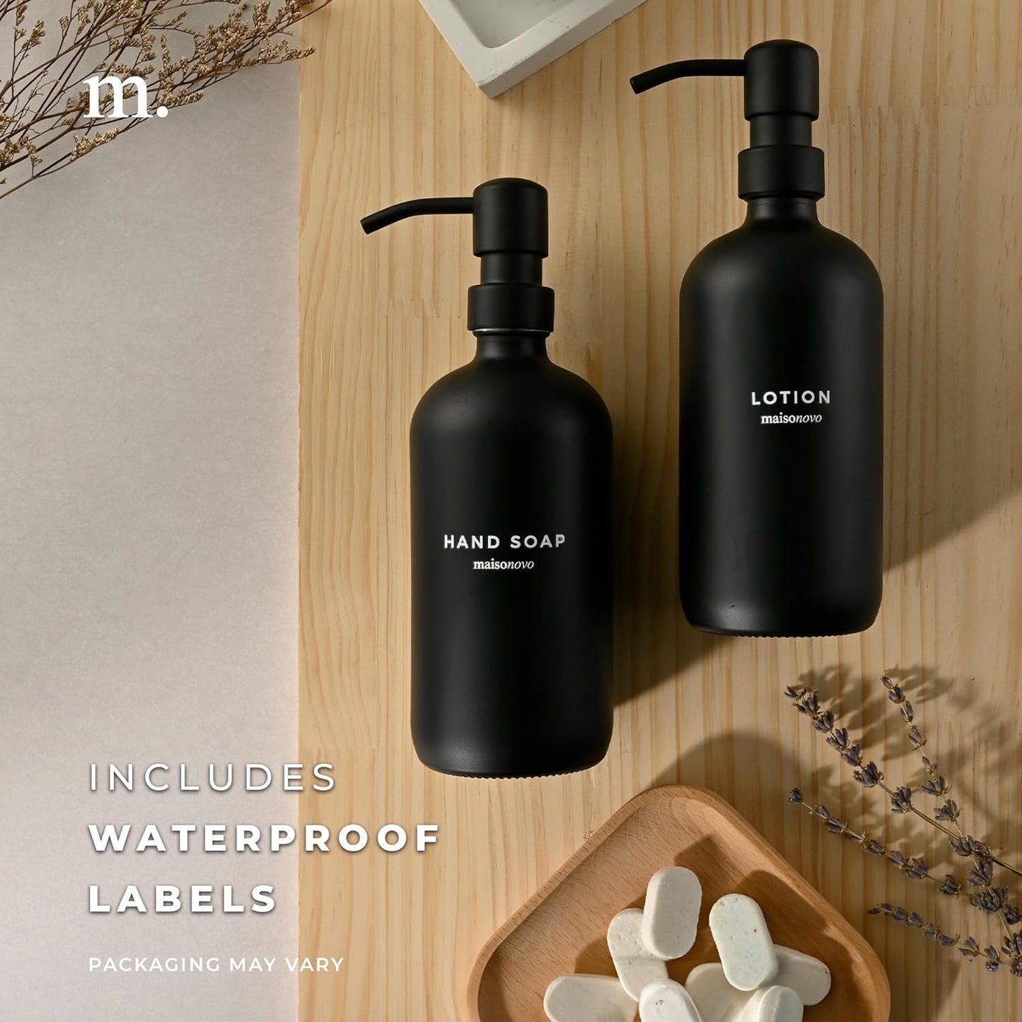 MaisoNovo Soap Dispenser 1-Piece Set | 16.9oz Black Bottles with Black Stainless Steel Pump