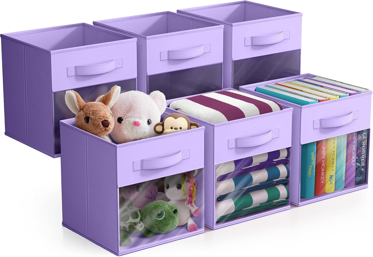 Sorbus 11 Inch Storage Bins with Clear Window - 6 Foldable Baskets for Organizing Clothes, Toys, Books - Sturdy Collapsible Fabric Storage Cubes with Handle - Storage Baskets for Shelves, Closets