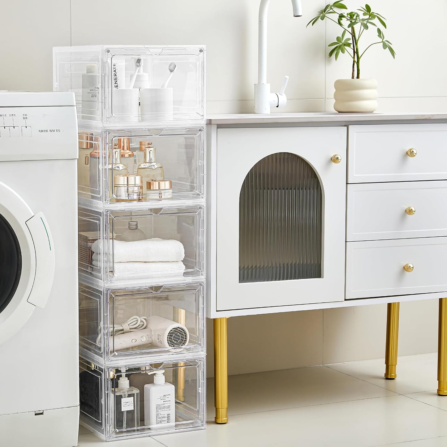 Storage Bins with Lids, 9 Pack Plastic Storage Containers with Magnetic Door, 19 Qt Stackable Clear Storage Box for Home, Office Organizing