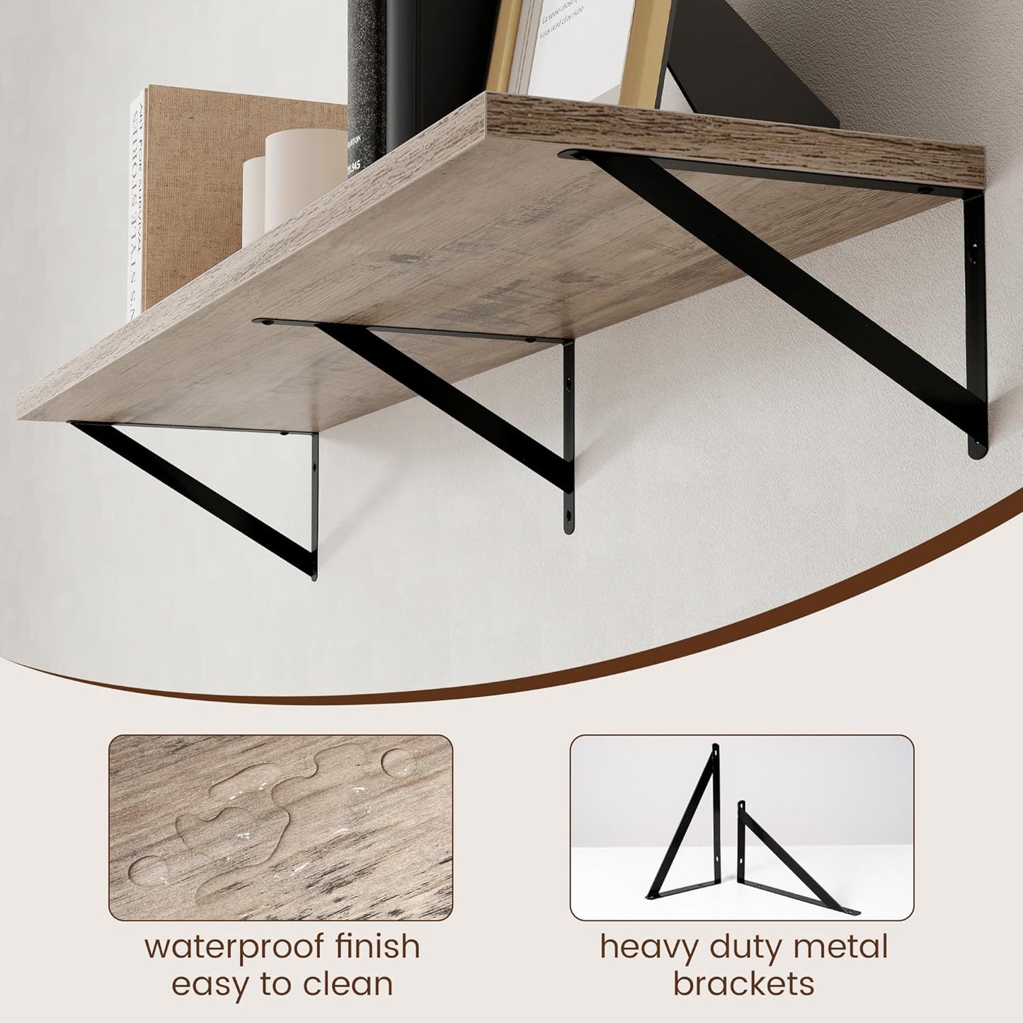 Axeman 12 Inch Deep Floating Shelves for Wall - 48 Inch Wide x 12 Inch Deep Wall Shelves Set of 2 - Rustic Grey Wood Floating Shelves for Living Room