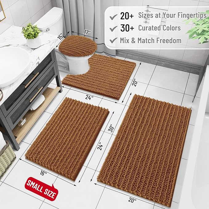 Arotive Luxury Chenille Bathroom Rug Mat, Extra Soft Thick Absorbent Shaggy Bath Rugs, Non-Slip Machine Wash Dry, Plush Bath Mats for Bathroom, Shower and Tub, 30x20, Ochre