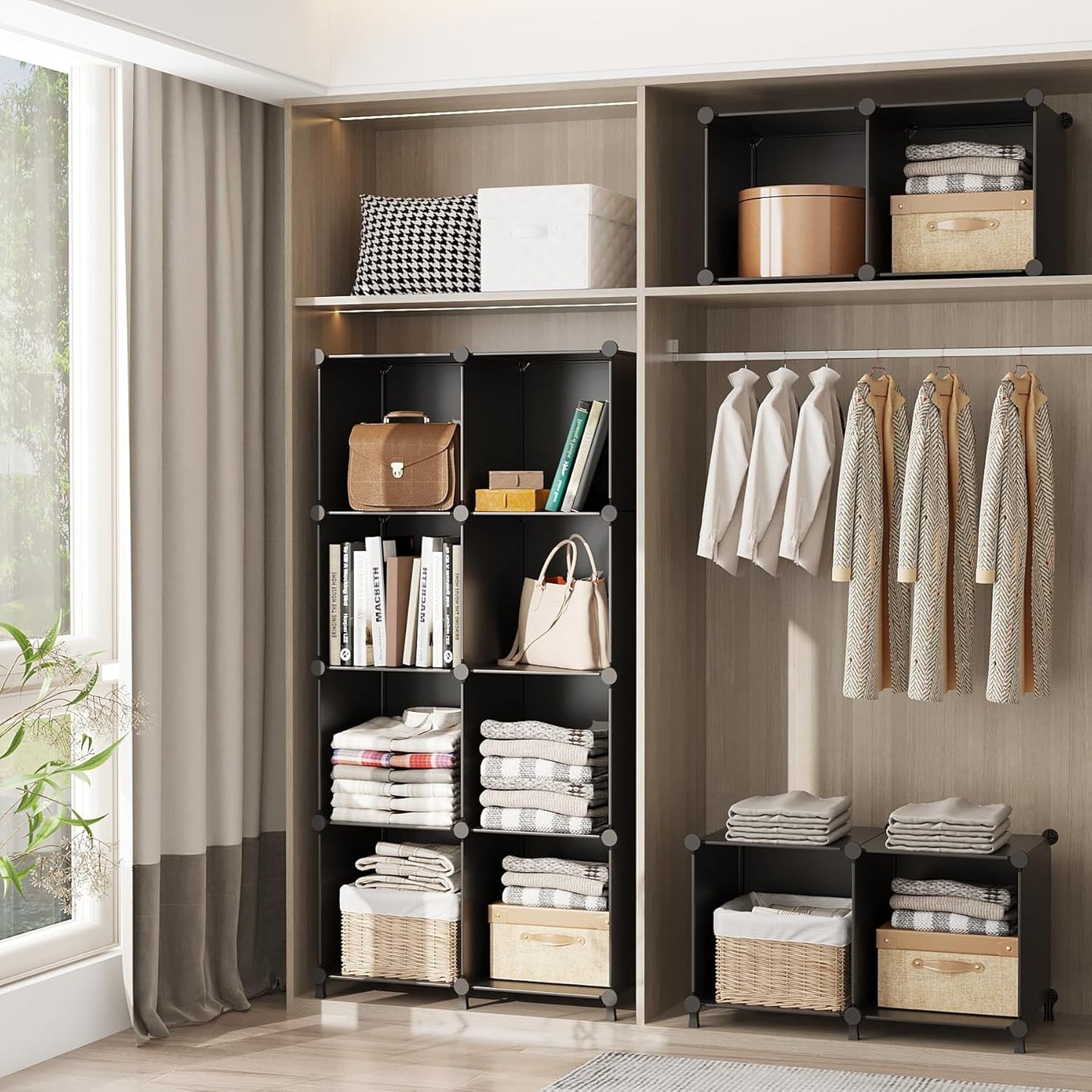 AWTATOS 8 Cube Storage Organizer, Closet Organizer Storage Shelf, Bookcase Bookshelf, DIY Stackable Storage Cubes Shelves for Closet, Bedroom, Home, Office, Black