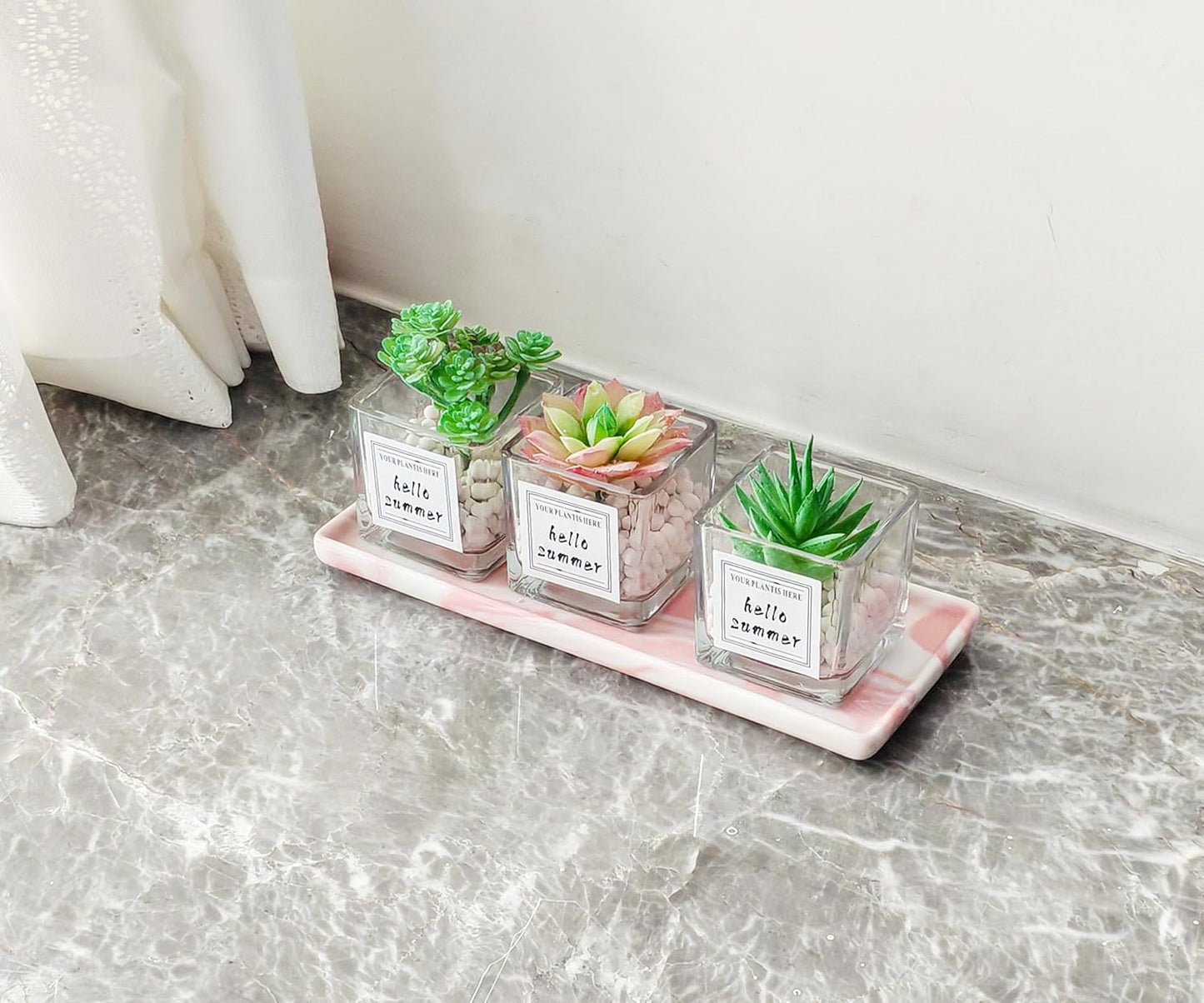 9.2" Porcelain Small Bathroom Tray, Ceramic Countertop and Vanity Tray for Cosmetics, Perfume, Jewelry, Candle - Kitchen Soap Tray for Kitchen Counter (Pink)