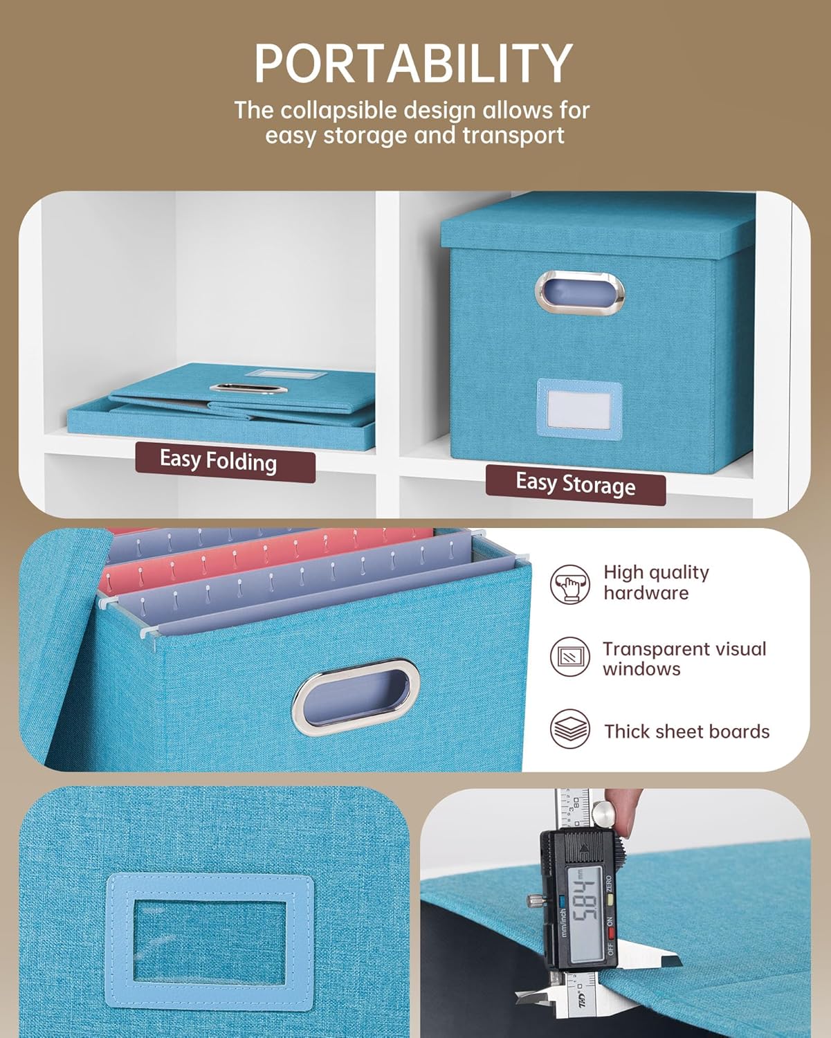 Oterri File Organizer with Lid, File Box, File Cabinet for Letter File Folder Storage, Hanging File Organizer for Office/Decor/Home,Document Organizer, 1 Pack,Calamine Blue+Cobalt Green-Box Only