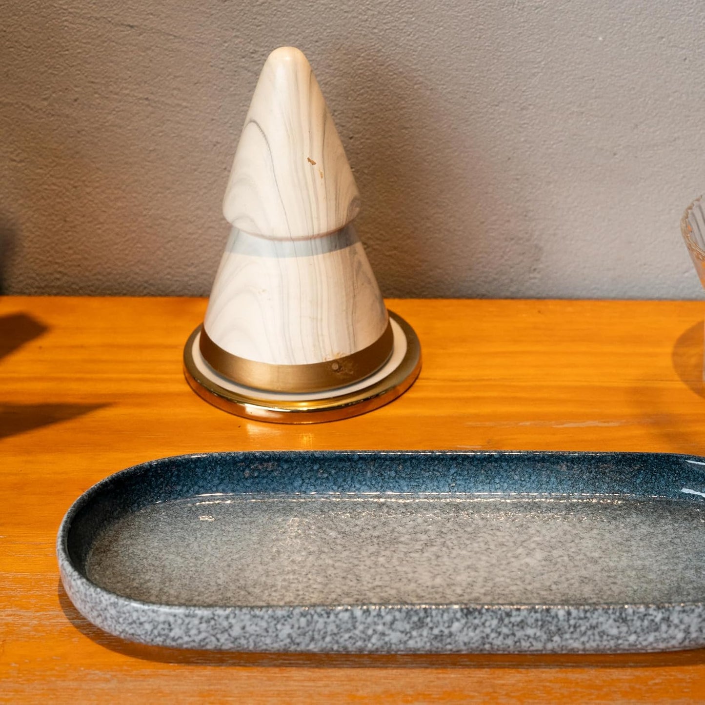 Large Ceramic Bathroom Vanity Tray, 10" Decorative Tray for Countertop, Soap Dispenser Tray for Kitchen Sink, Countertop Organizer for Jewelry, Cosmetics, Candles, Lotion and Perfume (Blue)