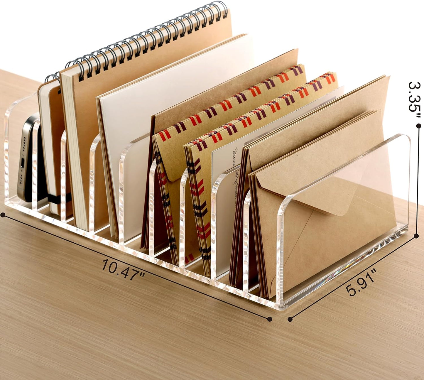 SANRUI Mail Organizer, Clear Acrylic Desk Organizer,Letter Holder for Desk,9-Compartment Small File Holders Paper Organizer Mail Sorter for Office,Home, School