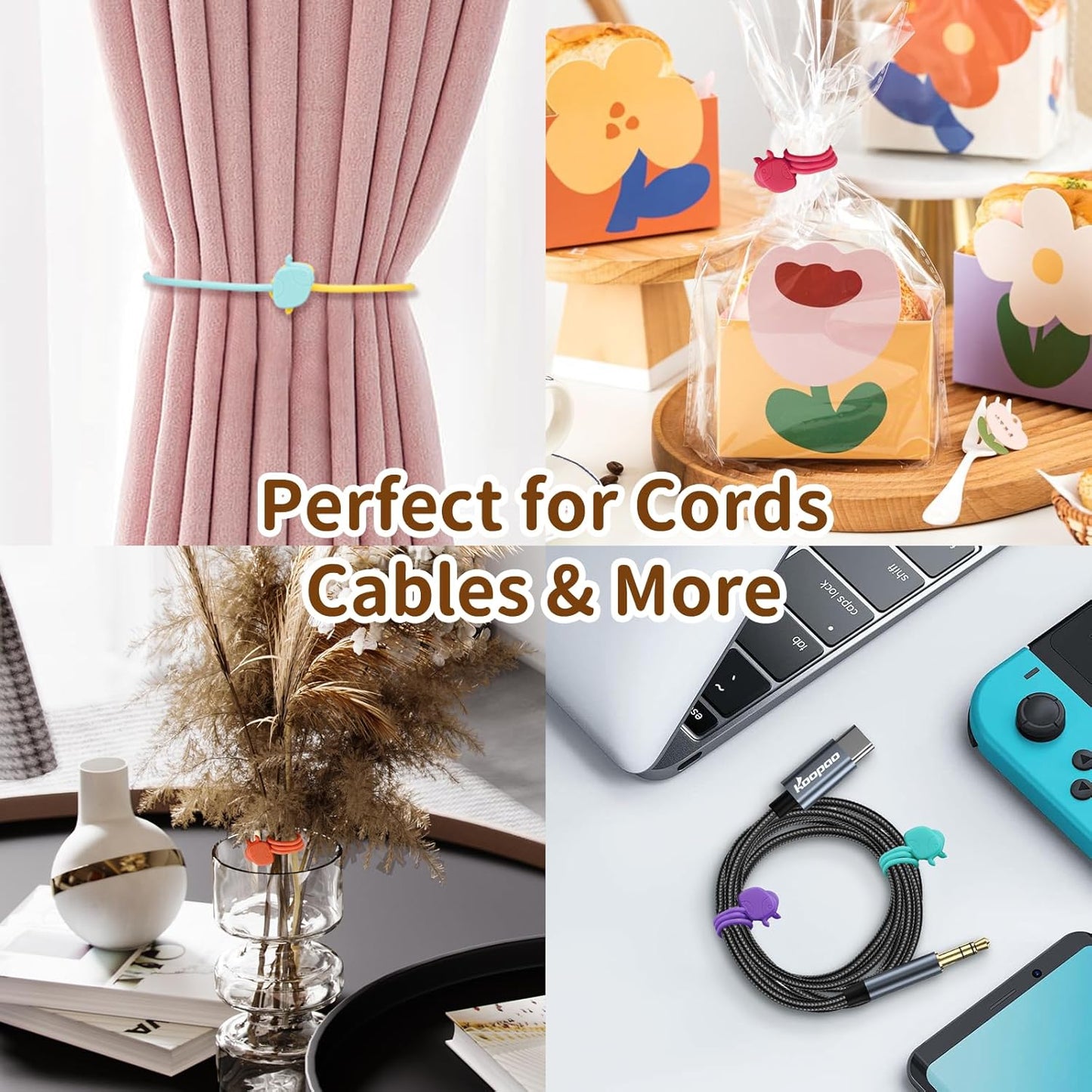 Charming Elephant Magnetic Cable Ties – 24 Pack, Reusable Silicone Cord Organizers for Home & Office, Strong Magnetic Hold, Assorted Colors, Perfect for Cable Organization & Decorative Gift