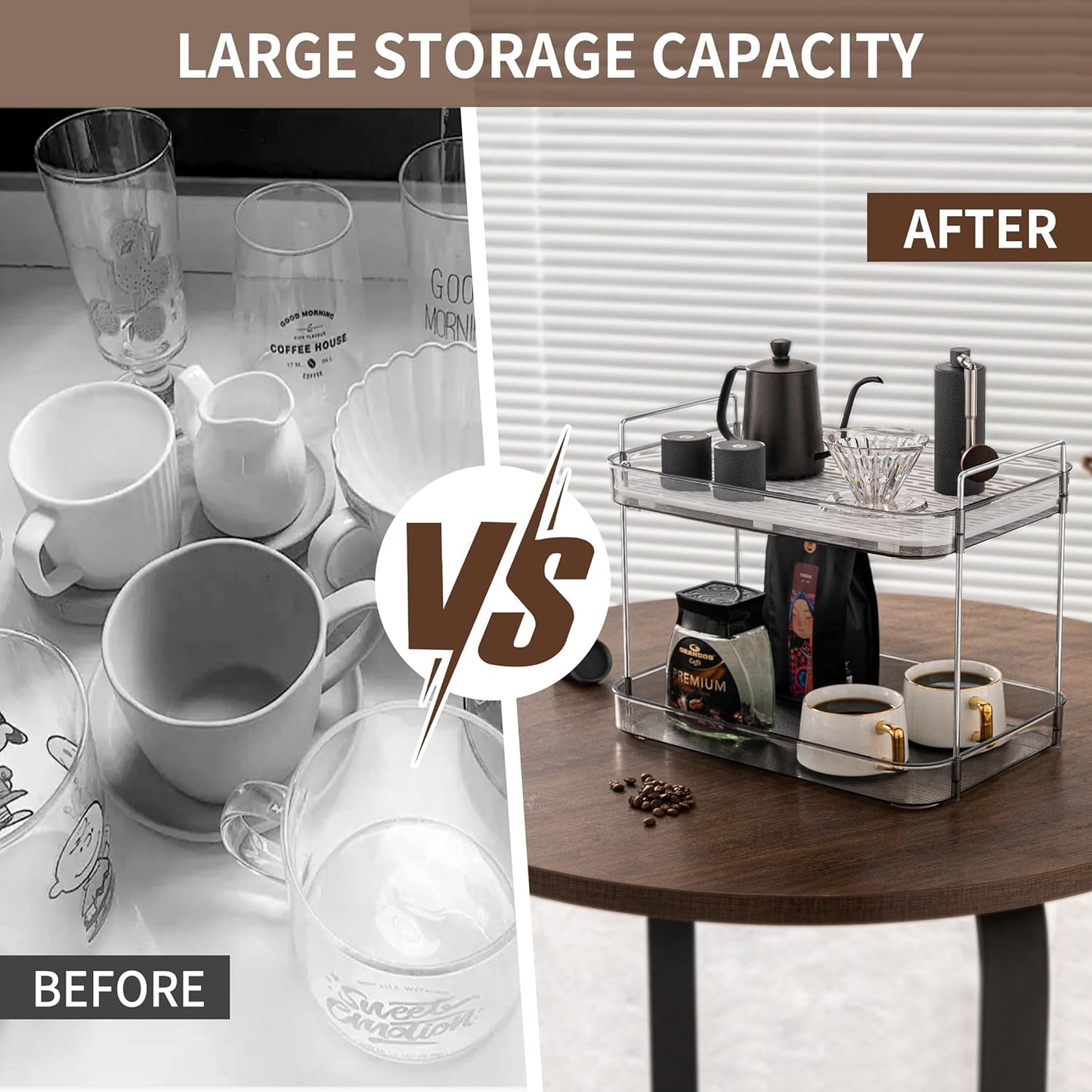 Coffee Bar Accessories, Station Organizers,Large Capacity Storage with Drain Board,Whisky Tray,Mug Tea Cup Holder Coffee Bar Organizer, Smoky Gray