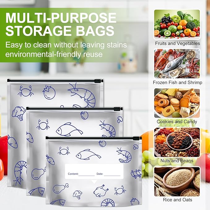 30Pcs Reusable Aluminum Foil Sealable Storage Bags,2026 New Resealable Vacuum Zipper Pouches For Food,Reusable Ziploc Bags,Thicken Stand Up Foil Sealable Bags With Label And Zip Lock(10*S+10*M+10*L)