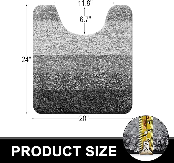 OLANLY Luxury Toilet Rugs U-Shaped 24x20, Extra Soft and Absorbent Microfiber Bathroom Rugs, Non-Slip Plush Shaggy Bath Mat, Machine Wash Dry, Contour Bathroom Mats for Toilet Base, Grey