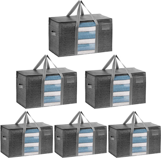 VENO 6 Pack Moving Bags, Moving Supplies, Moving Boxes, College Packing Storage Boxes with Lids Alternative, Heavy Duty Totes, Extra Large, Sturdy Handles, Zipper (Dark Gray with Window, 6 Pack)