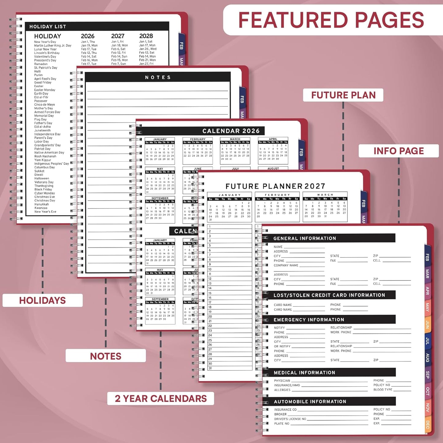 Ensight 2026 Appointment Book and Planner 6.5" x 8.5" Large Hourly Weekly Daily Schedule Book with Tabs, 30 Minute Time Slots, Maroon Calendar Organizer Jan 2026–Dec 2026 Appointment Planner - Maroon