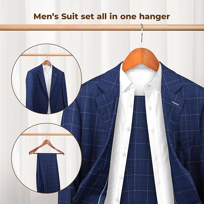 Coat Hanger 8-Pack, MEQUTION Wood Hangers Trouser Hangers Extra Wide Shoulder Wooden Hangers for Heavy Coat, Sweater, Skirt, Suit, Pants, Retro Finish (Walnut)