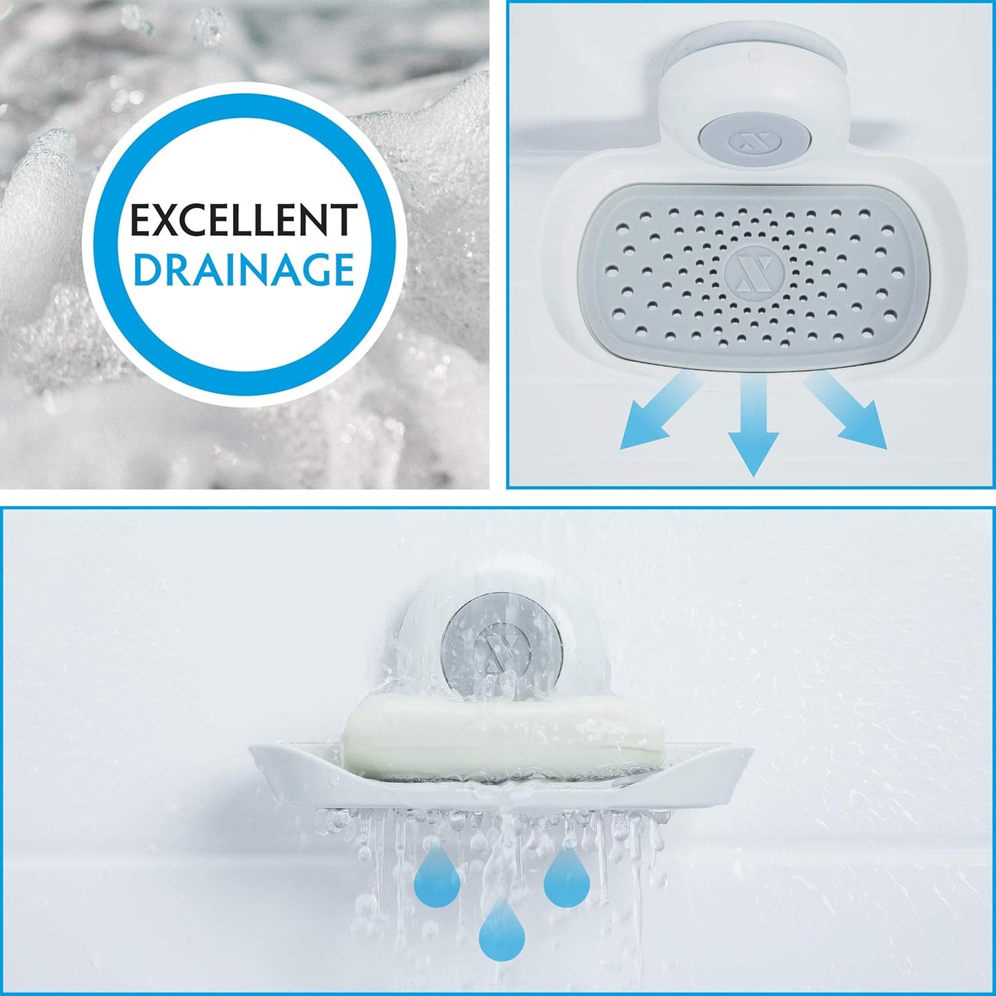 SlipX Solutions Strong Hold Soap Saver, Suction Cup Soap Holder, Must Have Universal Kitchen & Bathroom Shower Accessories (White, Single Tray (2-Pack)