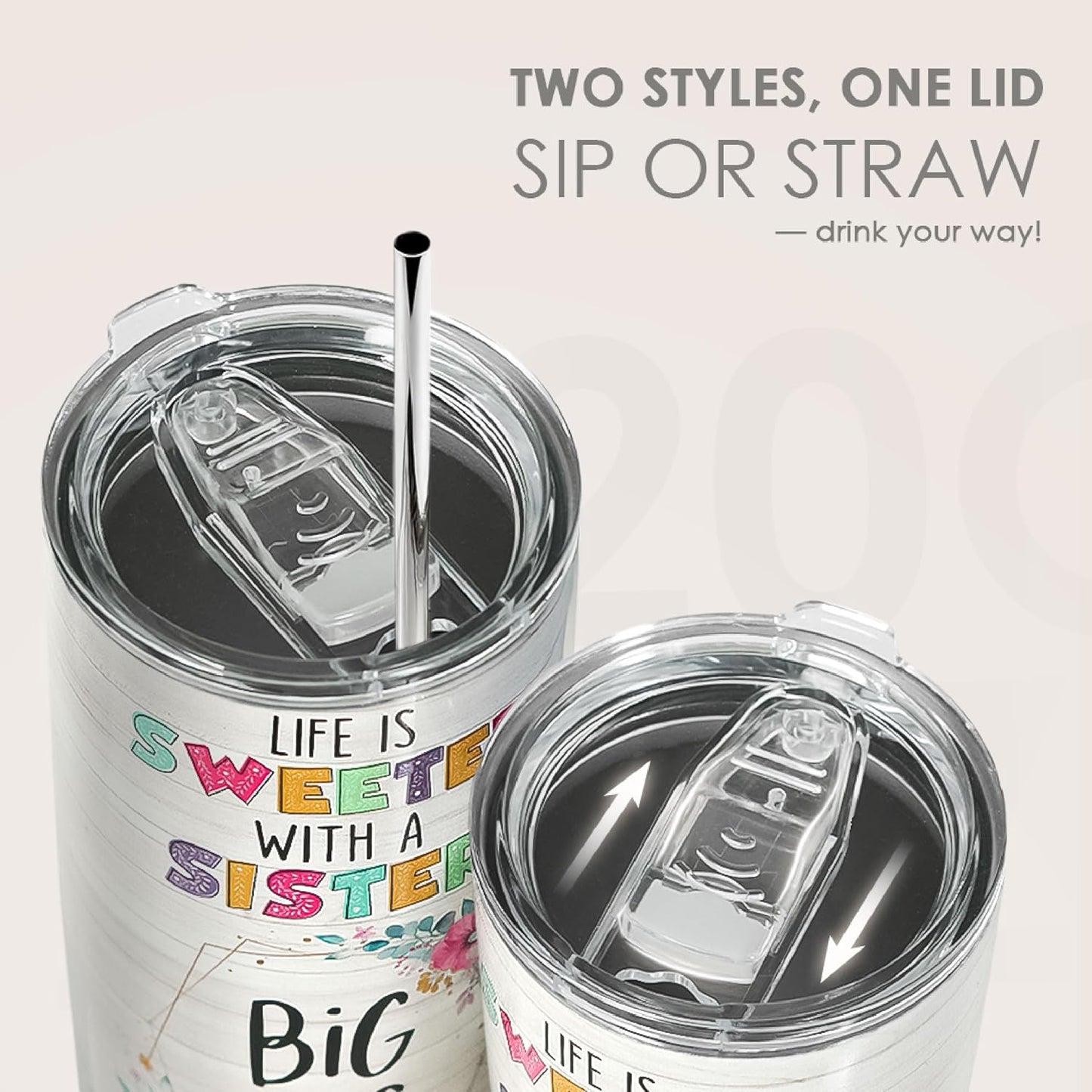 SANDJEST Sister Gifts - Sister Stainless Steel 20oz Tumbler, Insulated Travel Mug, Gifts for Birthday, Christmas, Women, Girls, Best Friends