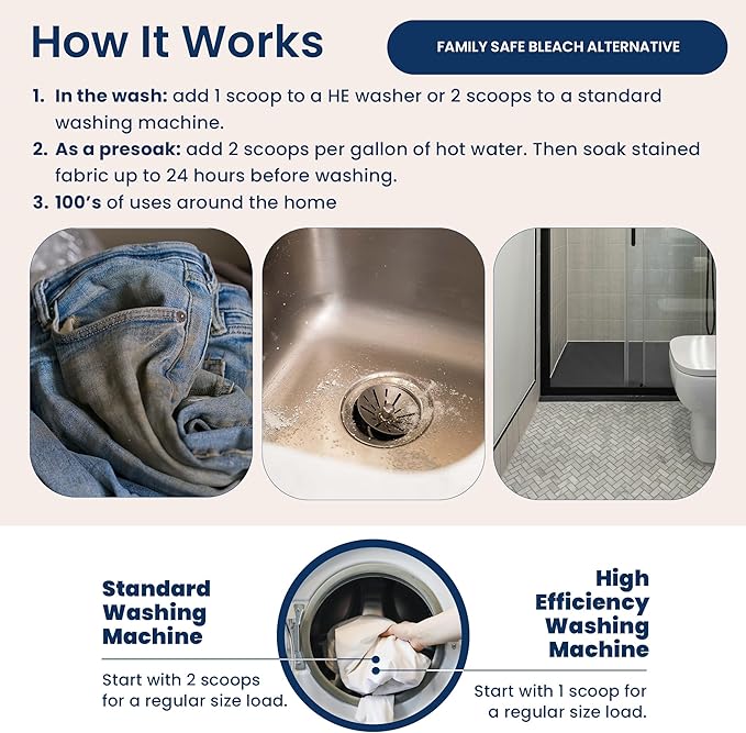 Truly Free OxyBoost - Oxygen Whitener & Clothes Stain Remover Laundry Detergent Powder with Sodium Percarbonate - Brightens Whites & Safe for Colors - Non-Chlorine, Gentle Yet Powerful - Pack of 3