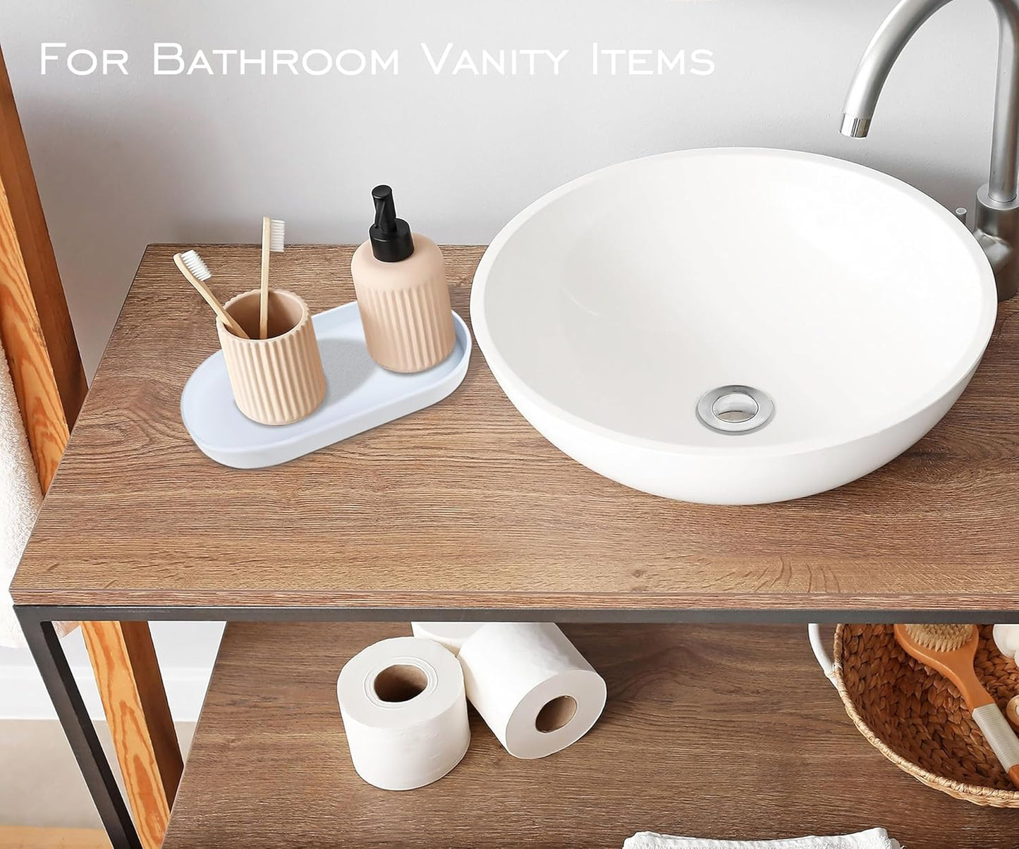 White Small Tray (10 inch), Oval Tray for Bathtub Bathroom Vanity Items, Countertop Organizer, Coffee Accessory, Soap, Perfume.