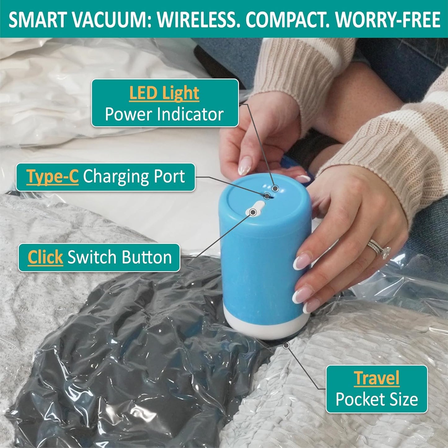 Cozy Essential 30 Pack Vacuum Storage Bags with Portable Electric Pump, Vacuum Seal Space Saver Bags for Clothing, Pillows, Blanket, Bedding, Comforter