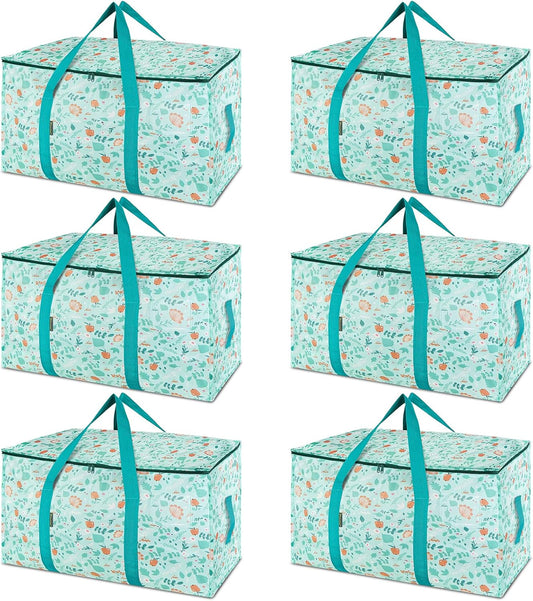 BALEINE 6-Pack Oversized Moving Bags with Reinforced Handles, Heavy-Duty Storage Tote for Clothes, Moving Supplies (Spring Stroll, 6-Pack)