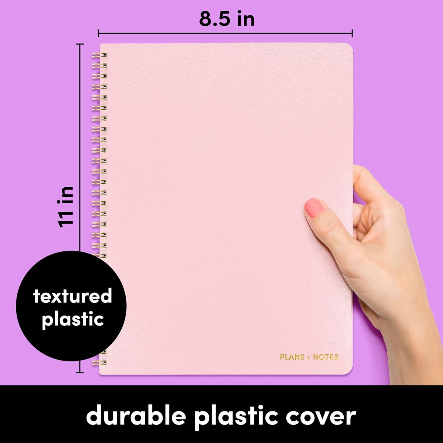 PAPERAGE Undated Daily Planner & To Do List Notepad (Blush), 8.5 in x 11 in, Spiral Bound Planner Notebook for Work, School or Home, 104 Lined Pages With Date Tracker for Plans & Notes