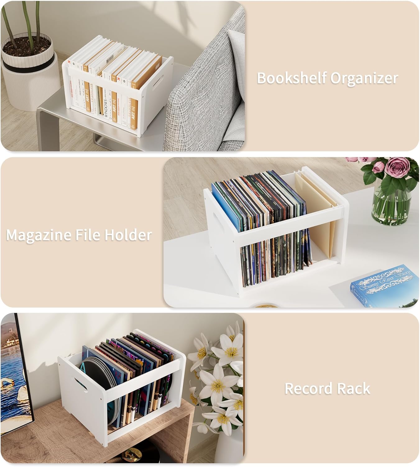 2 Pack Bamboo Hanging File Organizer, Office Desk File Organizer for Letter Size, Wood Hanging File Folders Organizer Record Holder Storage Stand Bookshelf Easy Assembly, White