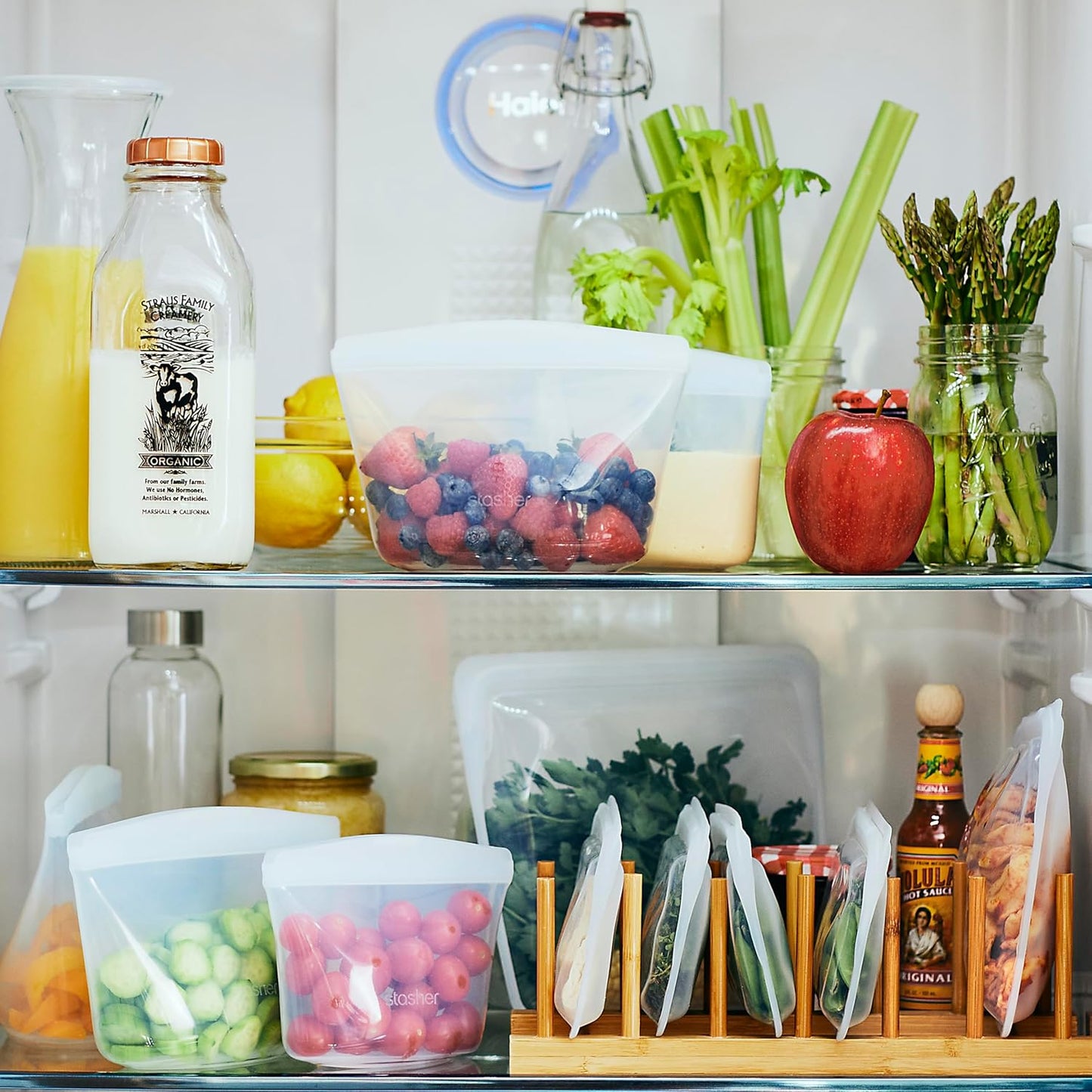 Stasher Premium Silicone Reusable Food Storage Bags, 4-Pack, Multi, Multi-Use Food Storage Bags, Lunch Bag, Travel Containers, BPA Free, Leak-free, Dishwasher-Safe, Eco-friendly