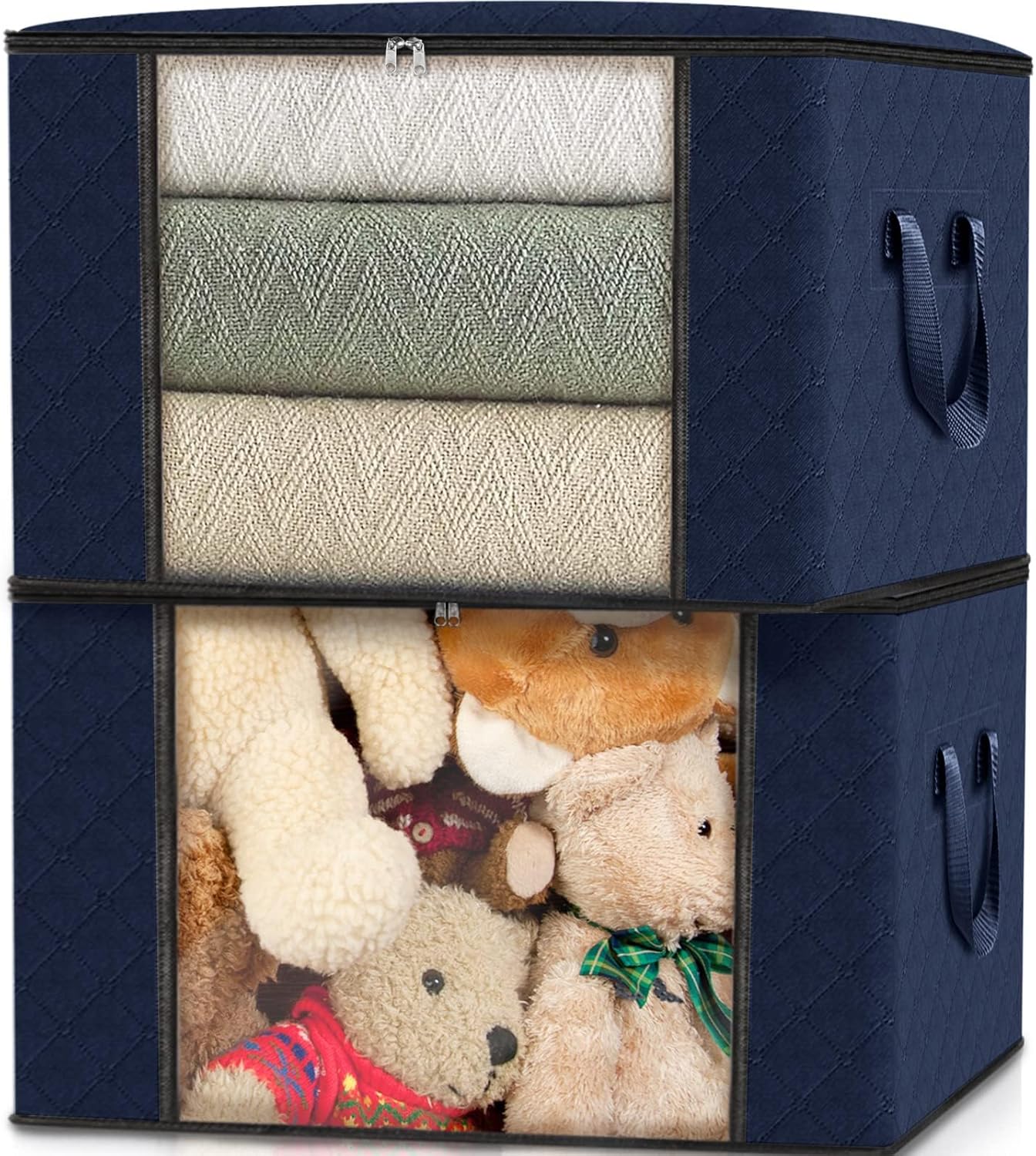 Fab totes Storage Bags,Clothes Blanket Storage Bins Foldable Closet Organizers with Reinforced Handle for Home Dorm Storage and Organization,Fabric Bags for Organizing Sheets,Clothing (Blue,10 Pack)