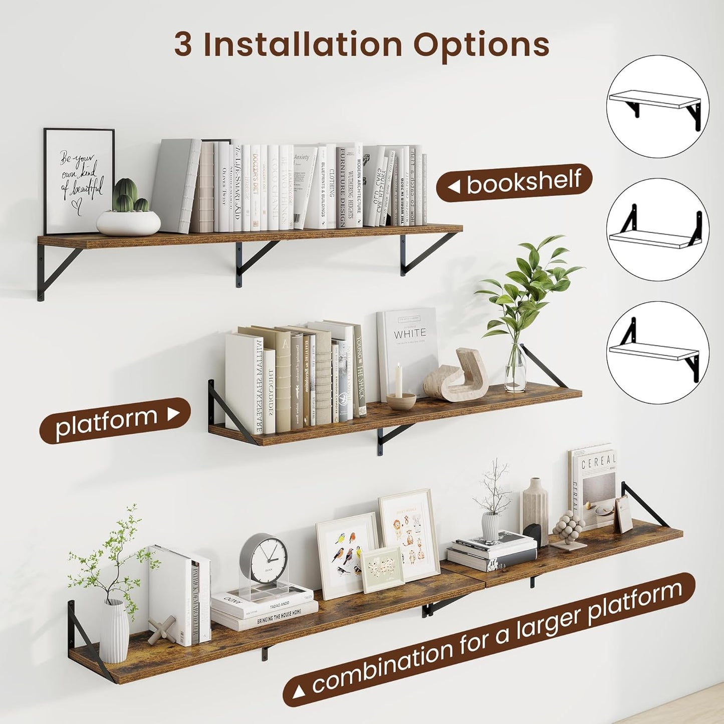 Axeman Deep Floating Shelves for Wall - 48 Inch Wide x 10 Inch Deep Floating Shelves Set of 2 -Rustic Wide Wall Shelves for Living Room Bathroom Bedroom