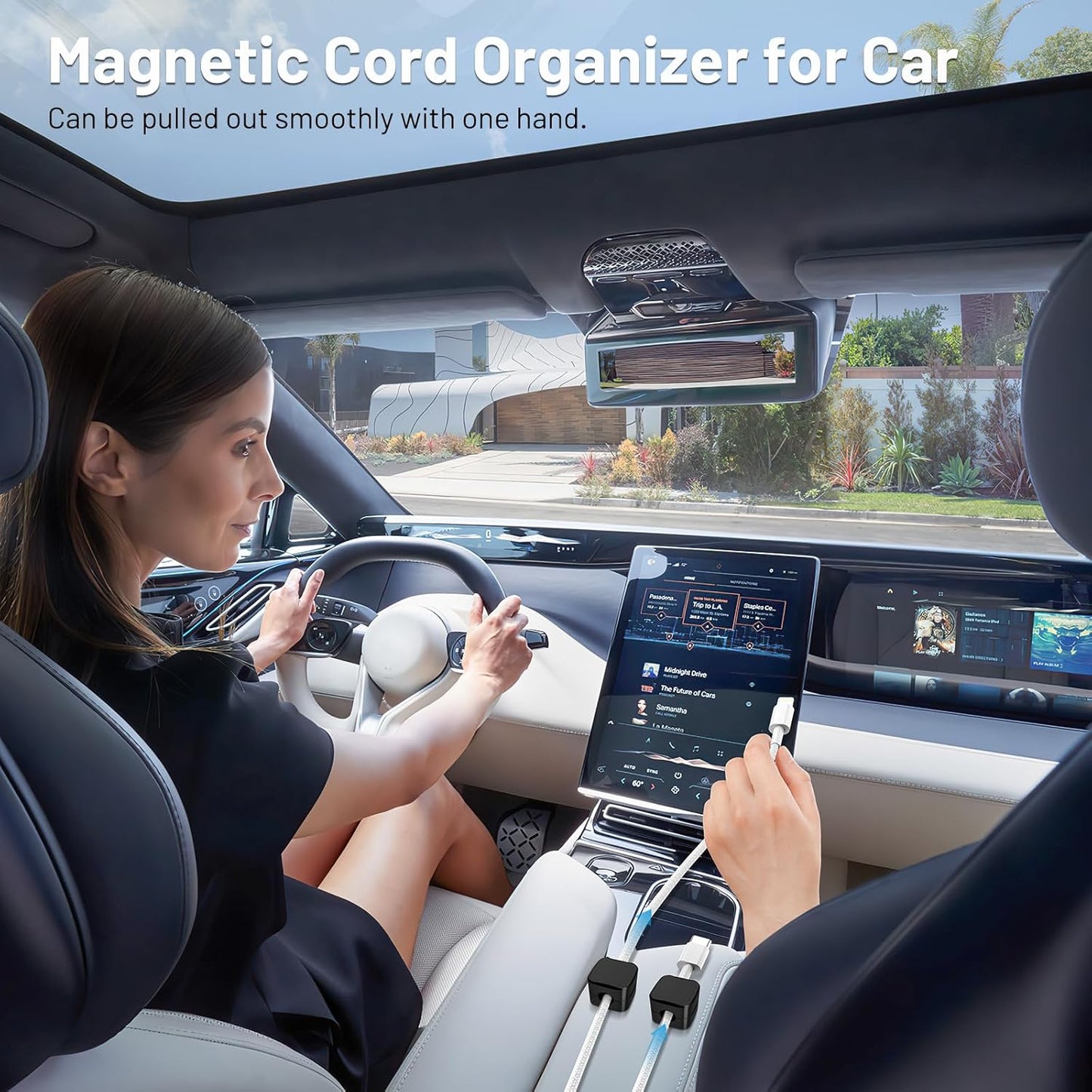 6 Pack Magnetic Cord Organizer, Znben Magnetic Cable Clips Holder Adhesive Cable Management Charger Wire Holder Clips for Desk, Car, Office, Home, Cubicle, Nightstand - Black