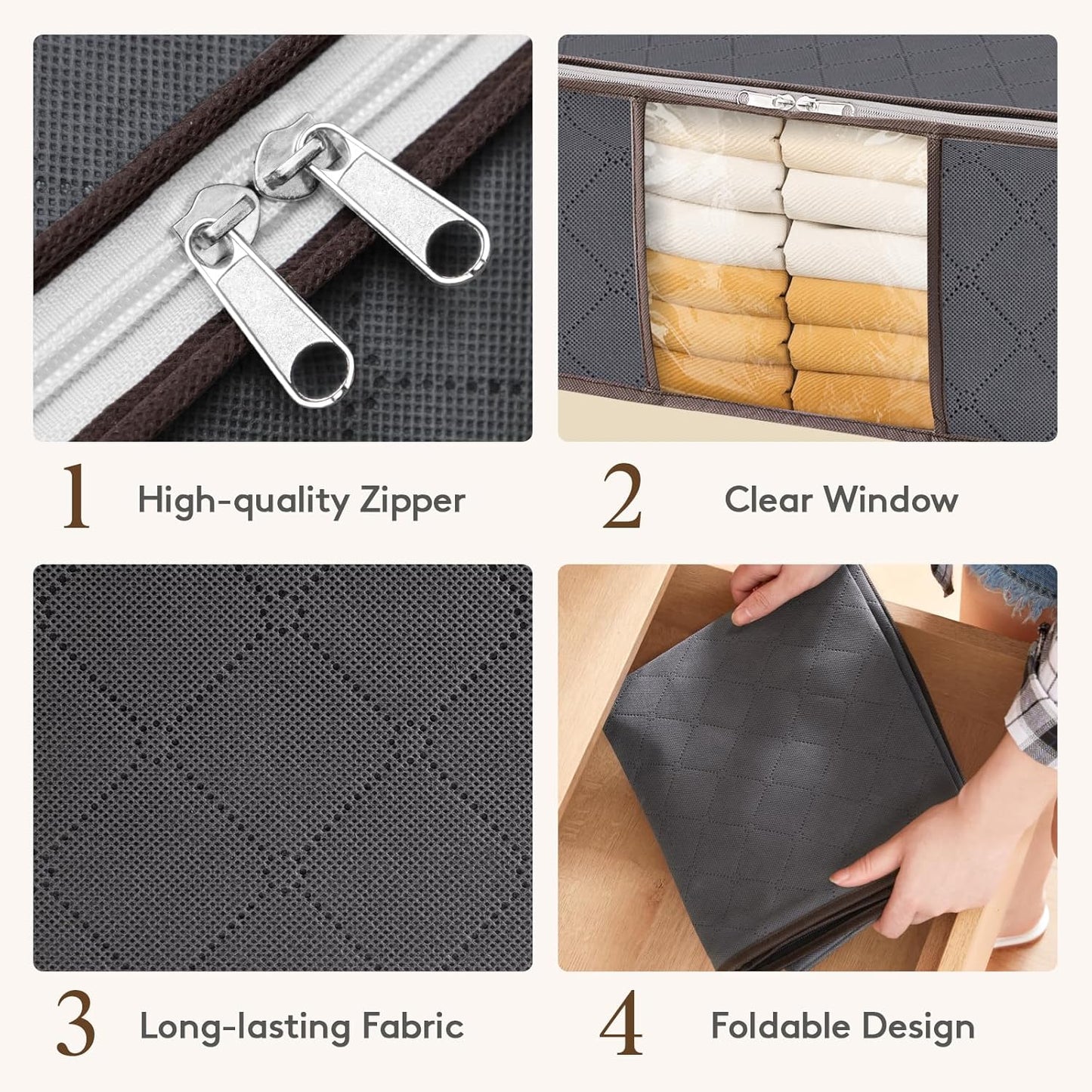 Lifewit 8 Pack Clothes Storage Bag, Foldable Storage Bin Closet Organizer with Reinforced Handle, Sturdy Fabric Blanket Storage with Clear Window, Storage Containers for Clothing, Bedding, Gray