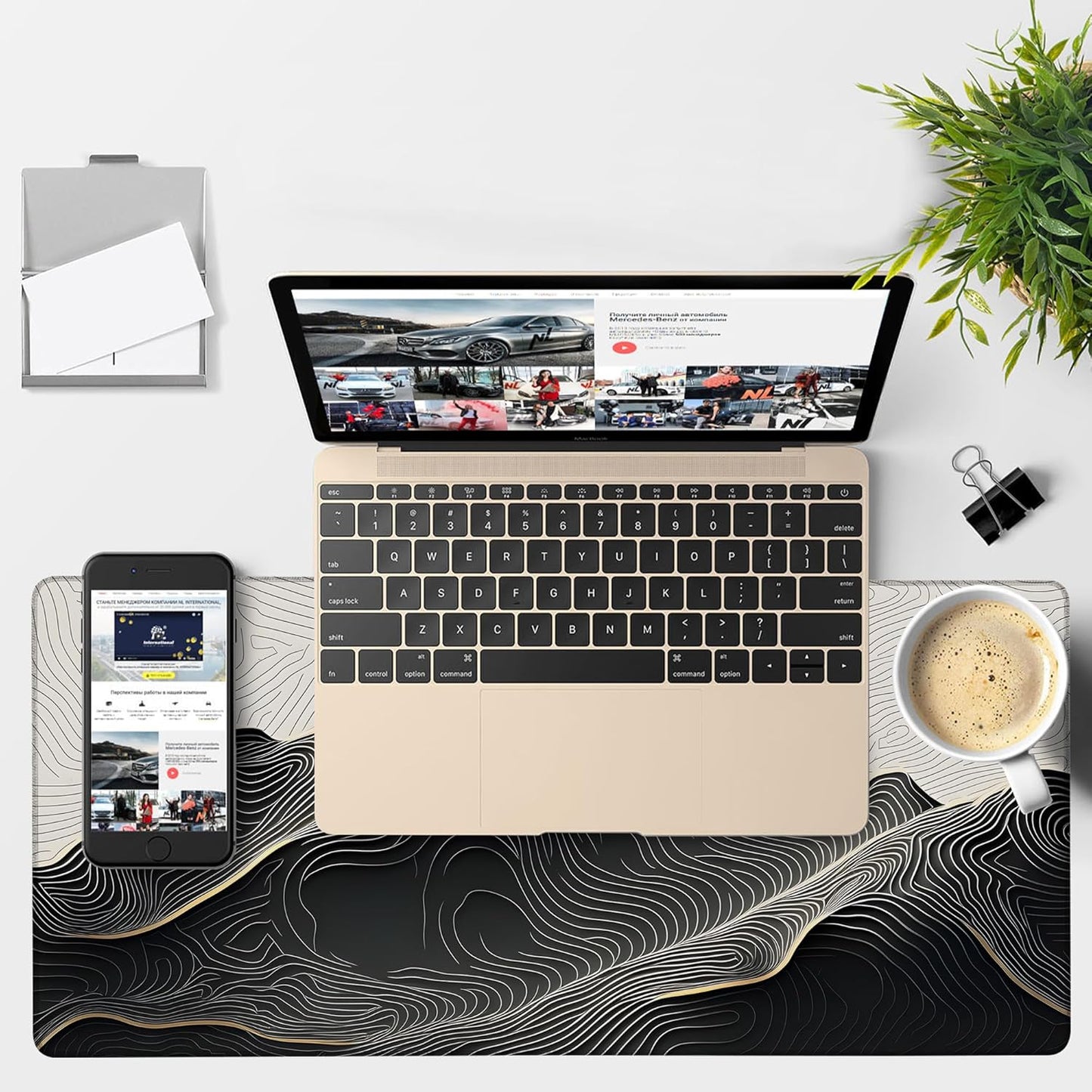 Gaming Desk Pad Large Extra Length Abstract Lines Mouse Pad Keyboard Laptop Non-Slip Waterproof with Rubber Base Thick Stitched Edge Mouse Mat for Office Home 35.4 x 15.7 Inches