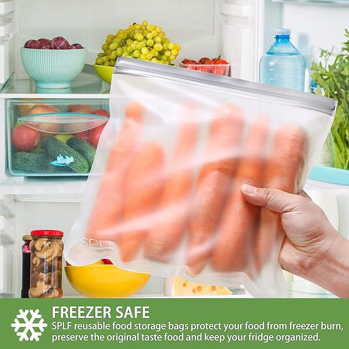 SPLF 6 Pack Reusable Gallon Freezer Bags Dishwasher Safe, BPA FREE Reusable Food Storage Bags, Extra Thick Leakproof Silicone Free 1 Gallon Bags for Marinate Meat, Cereal, Sandwich, Snack, Travel Item