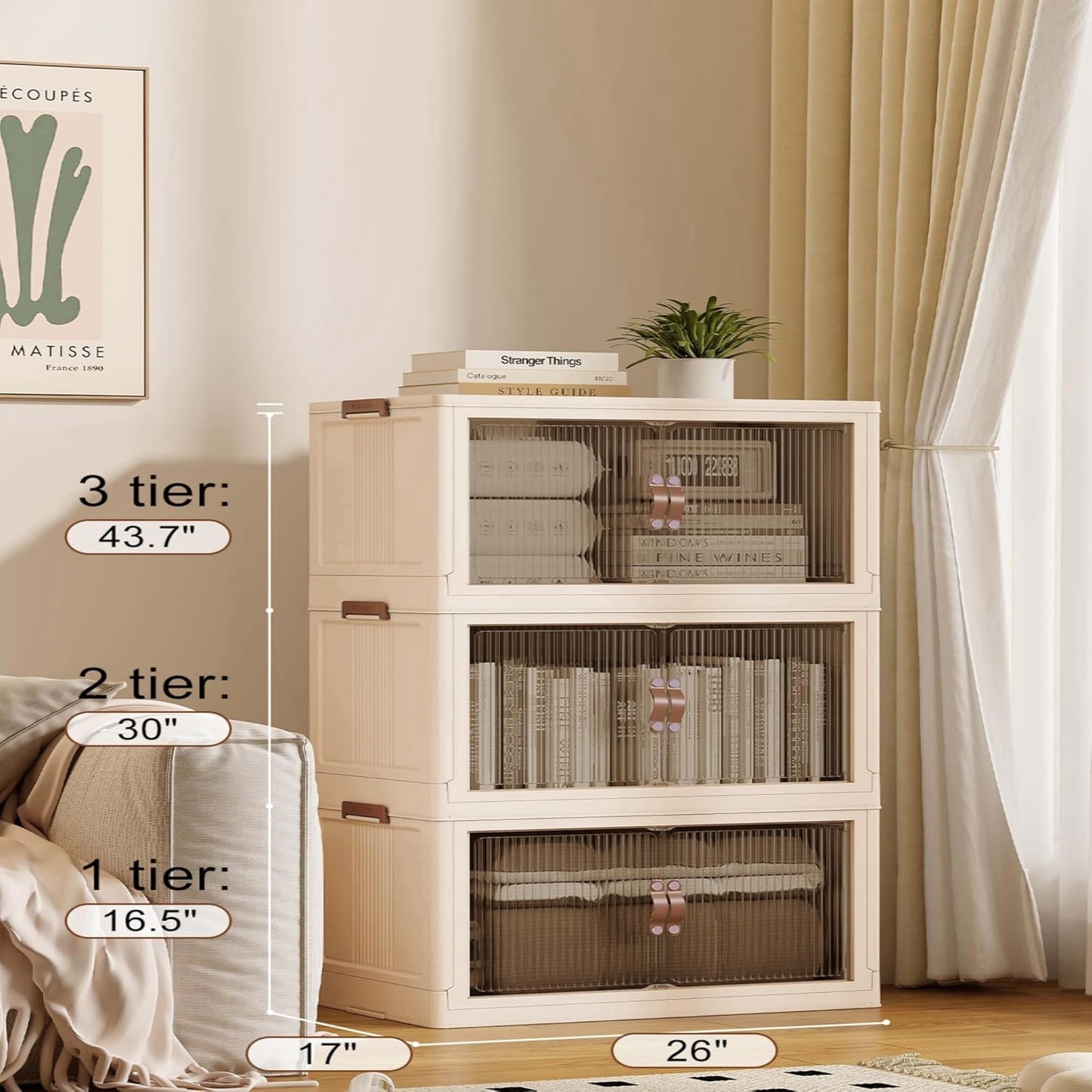 SAILUN 83Gal/335Qt Stackable Storage Bins Folding Collapsible Storage Bins with Lid, Closet Organizers and Storage, Beige 26" W x 17" D x 43.7" H