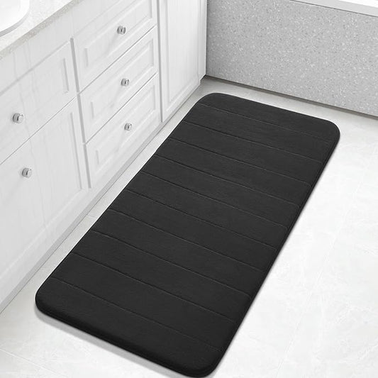 Yimobra Long Bath Mat 44"x24", Super Soft Quick Dry Memory Foam Bathroom Rug, Water Absorbent, Non Slip Backing Machine Washable for Tub Shower, Thick Comfort Support, Black