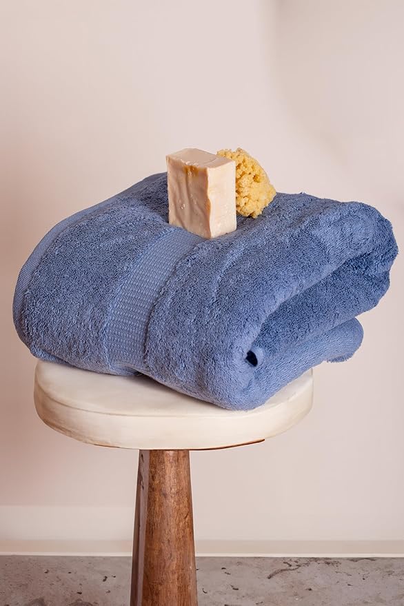 SALBAKOS 100% Turkish Cotton Extra Large Bath Sheet Set of 2 35x70 inch | Heirloom Quality | Hotel & Spa Collection | Soft, Absorbent Oversize Bath Towels | Made in Turkey (Blue, 2 Bath Sheets)