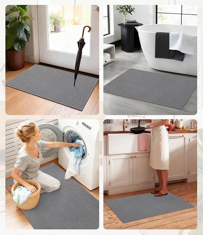 YIHOUSE Bathroom Rugs Mat Contour 16x24, Non Slip Quick Dry Bath Mats for Bathroom Absorbent Ultra Thin Bath Rugs Machine Washable Fit Under Door for Sink, Cabinet, Laundry (Grey, 16"x24"-U)