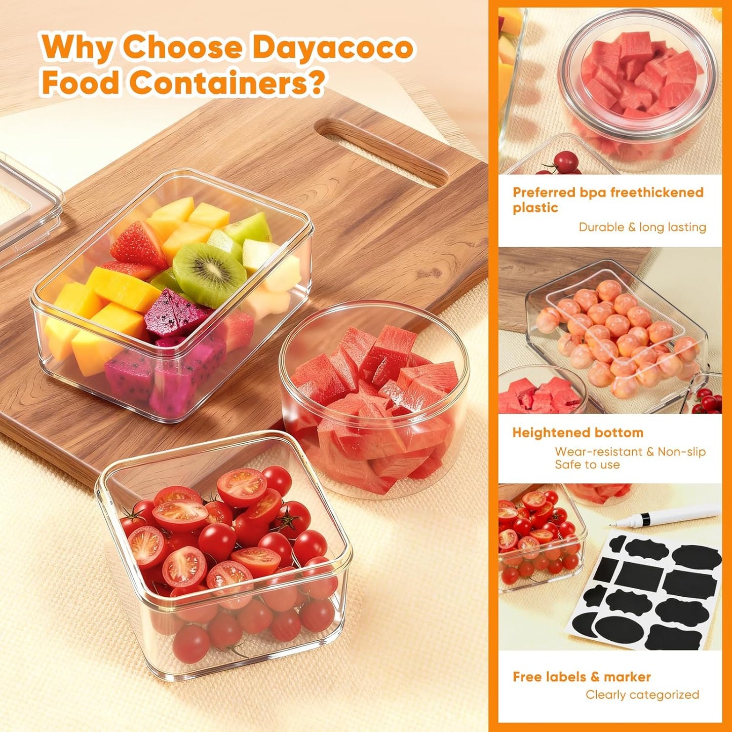 52 PCS Food Storage Containers with Lids (26 Containers & 26 Lids) - Airtight Leakproof Meal-Prep Container for Kitchen Storage and Organization, Reusable Plastic Food Containers with Labels & Pen