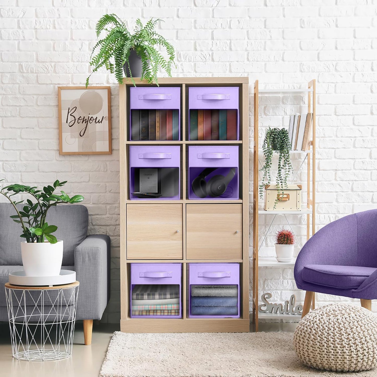 Sorbus 13 Inch Storage Bins with Clear Window - 6 Foldable Baskets for Organizing Clothes, Toys, Books - Sturdy Collapsible Fabric Storage Cubes with Handle - Storage Baskets for Shelves, Closets